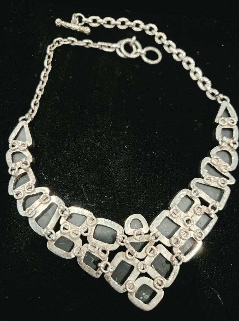 Vintage Artisan Sterling Silver Multicolor Statement Necklace 18